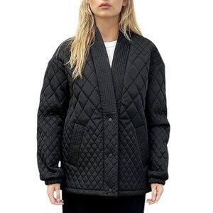 [NWT] REBECCA MINKOFF - Diamond Quilted Jacket Black Oversized Minimalist Coat
